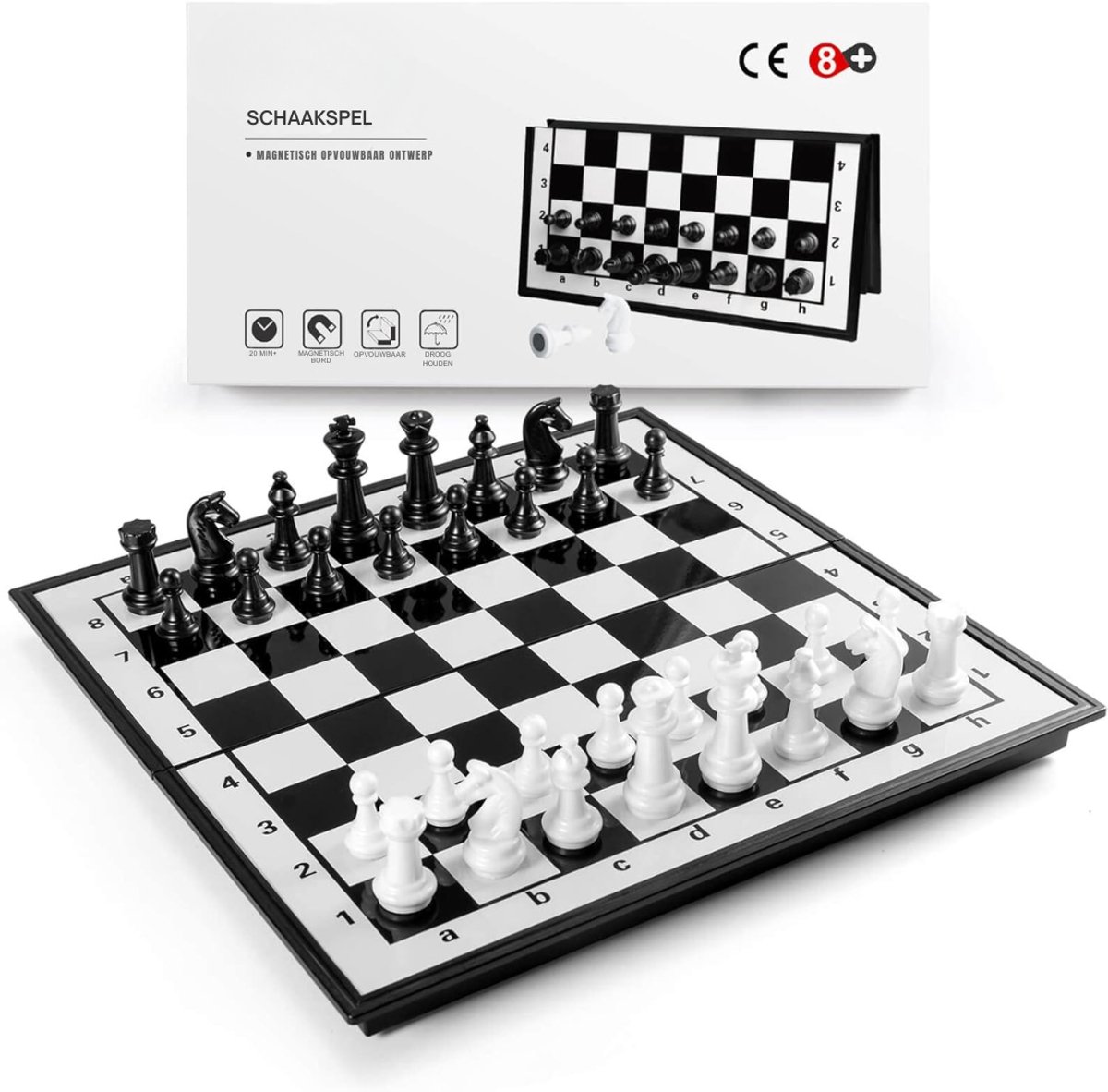 Nexvo® Échiquier Magnétique - Jeu d'échecs avec pièces - Jeu d'échecs de voyage - Noir/Blanc - 24cm x 24cm x 1cm