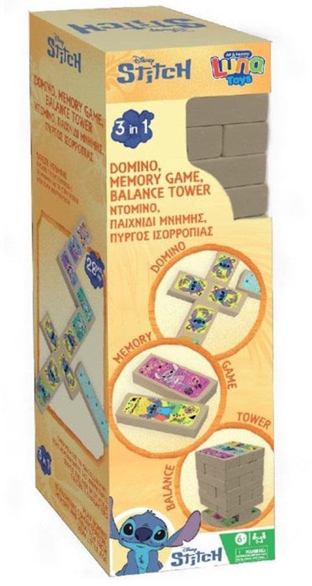 Lilo & Stitch 3-in-1 Spelset – Domino + Memory + Balansspel – Kinderspel met Stitch Thema - Spel