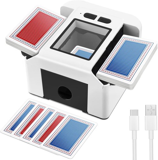 Thijox - Mélangeur de cartes, Mélangeur automatique pour 1 à 2 jeux, Silencieux et rechargeable, Idéal pour Poker, UNO, Fase 10 et jeux de cartes