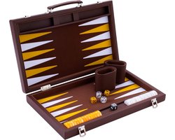 MIRA® Backgammon Koffer – Luxe Backgammon Set – Lederen Bordspel – Bruin - 47cm x 38cm x 1cm