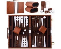 Dailygoods- Backgammon Koffer - Houten Set - Draagbaar - 2 Spelers - Opvouwbaar - Hoogwaardige Leren Tas - Geschikt voor Leeftijd 8+ - Bordspel