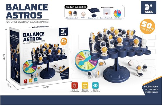 Balance Astros Balansspel – Astronauten Behendigheidsspel met 50 Spaceman Figuren – Familiespel met Dobbelsteen, Draaischijf en Balansboom – Educatief Tafelspel voor Kinderen – Jaar