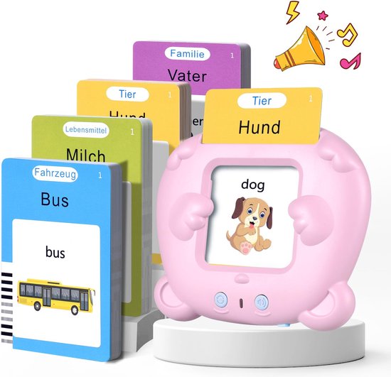 Leerzaam speelgoed-Educatieve spellen-Montessori speelgoed-Woordjes Leren-Duits & Engels Gesproken-Praten Flashkaarten-voor Autisme Peuters Meisjes Jongens 2 3 4 5 6 Jaar-kindercadeaus-Kinderspeelgoed-roze-112 vellen 224 woorden