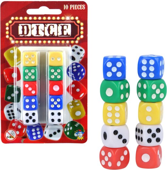Henbrandt - Set de 10 Dés Colorés - Assortiment de Différentes Couleurs de Dés - Dim 1.4x1.4x1.4 cm - Parfait pour Jeux de Société - Jeux de Dés - Yahtzee