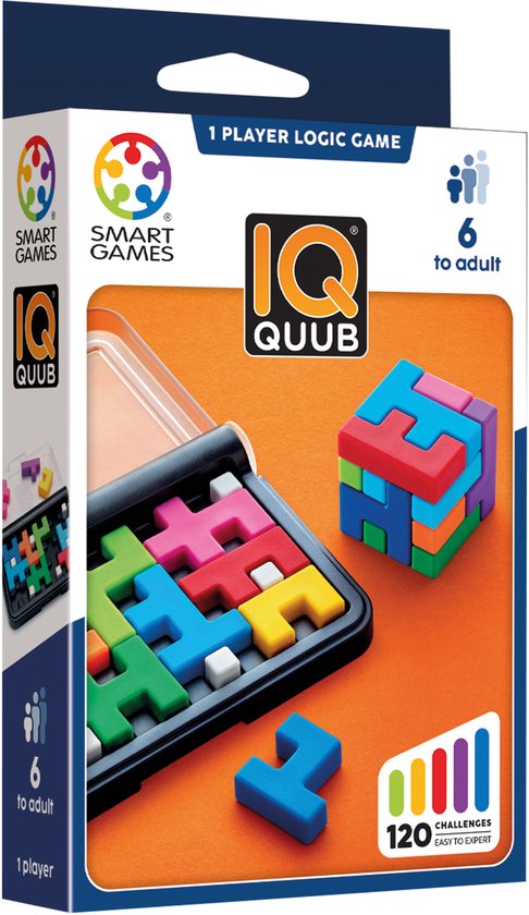 SmartGames IQ QUUB - Logisch Denkspel & Kubuspuzzel - 120 Opdrachten in 2D en 3D - Solospel met soft-touch puzzelstukken - Vanaf 7 Jaar - Compact Reisspel - Cube
