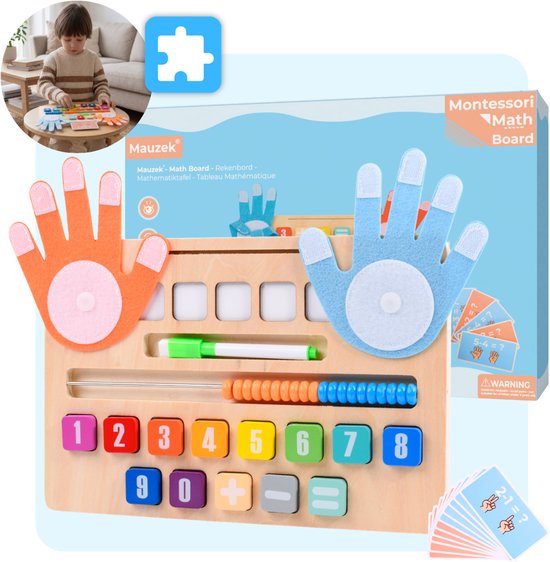 Mauzek® Dubbelzijdig Rekenbord - Montessori speelgoed - Rekenen - Houten speelgoed - Schrijven - Getallen - Cijfers leren - Educatief speelgoed -Sensorisch speelgoed - Peuter speelgoed - Jongens - Meisjes - Kind - 3 jaar - 4 jaar - 5 jaar - 6 jaar