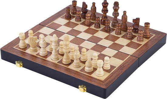 Jeu d'échecs Deluxe Pliable – Coffret d'échecs en bois de frêne – Échiquier de luxe brun 45,5 x 45,5 x 6,8 cm – Pliable & Compact – Engelhart