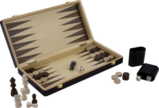 Schaak & Backgammon Bord Opklapbaar – Essenhout & Walnoot – Luxe Houten Spel – Met Opbergcompartiment – 38,5 x 38,5 cm – Reis & Thuis editie – Engelhart