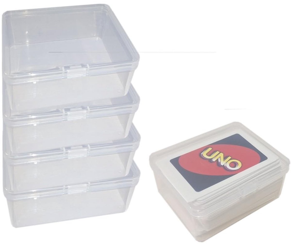 4 Stuks Plastic Speelkaarten Opbergdoos - UNO Kaartenvak - Hoge Capaciteit - Transparant