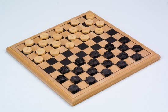 Damset compleet – Damstenen van Berkenhout Ø 30 mm – Bord 29 x 29 cm – Luxe Dambord voor Beginners & Gevorderden – Engelhart