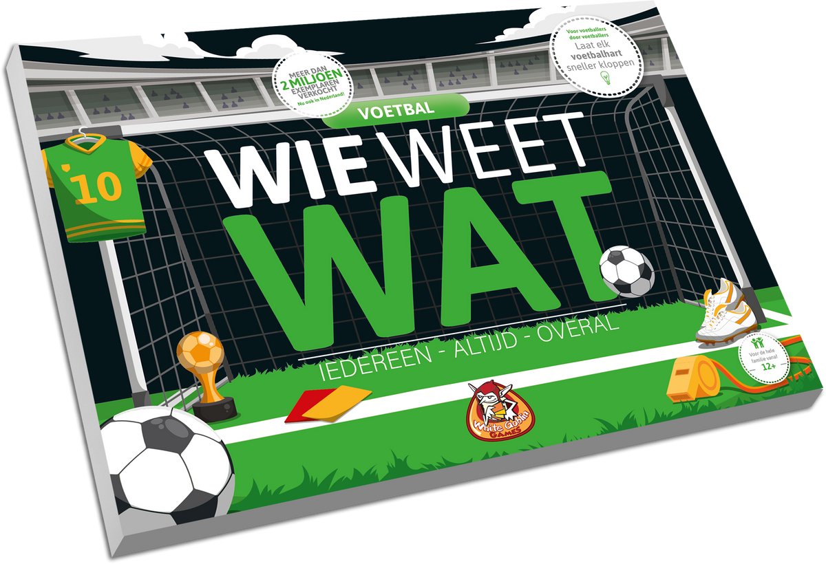 White Goblin Games - Wie Weet Wat: Voetbal - Jeu d'ambiance - 2 à 10 joueurs - Se joue vite et s'explique encore plus vite - Wie Weet Wat se joue partout, tout le temps et avec tout le monde - Cadeau idéal