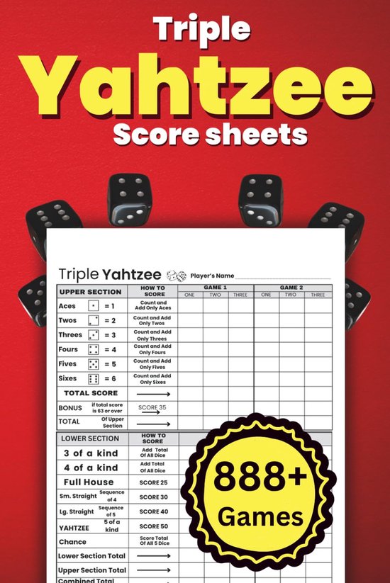 Feuilles de score Yahtzee 150 pages - pour noter plus de 800 parties - avec couverture mate - ShopVlot